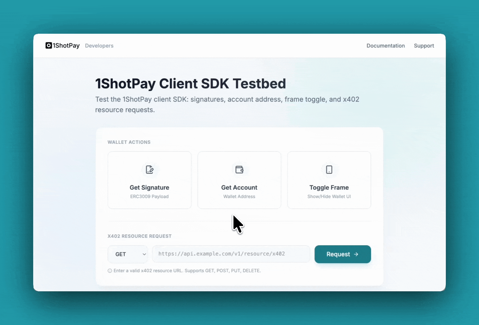 1ShotPay payment card embedded in a web page via the client SDK